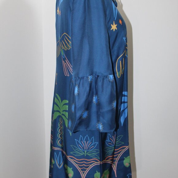 NWT Johnny Was Jade JWLA Biya Lorianne Lined Dress Del Tie Front Bell Sleeve - Picture 10 of 10